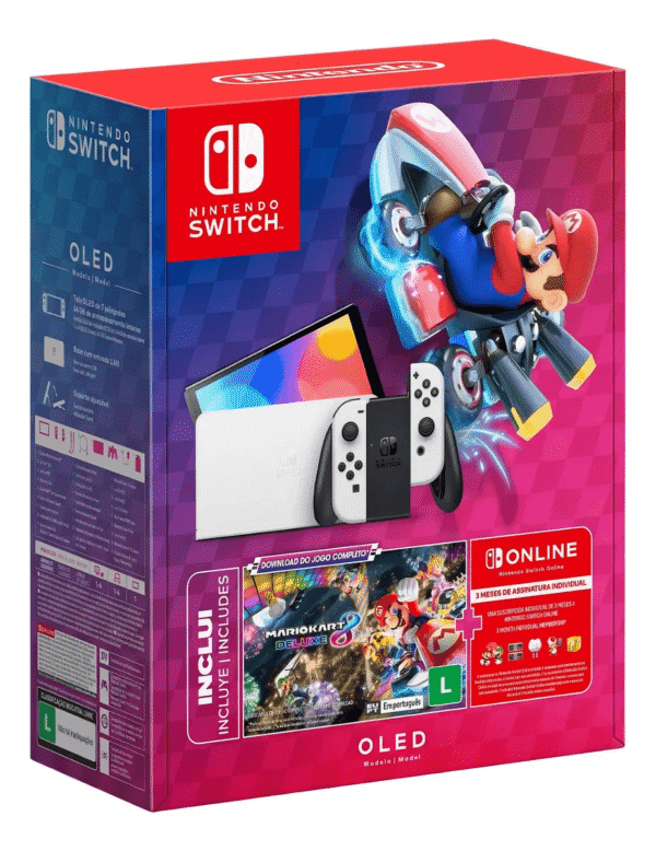 Console Nintendo Switch OLED 64GB Branco + Mario Kart 8 Deluxe + 3 Meses de Assinatura Nintendo Switch Online - Imagem 2