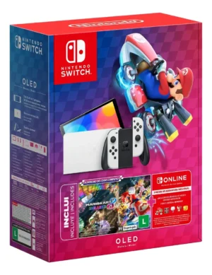 Console Nintendo Switch OLED 64GB Branco + Mario Kart 8 Deluxe + 3 Meses de Assinatura Nintendo Switch Online