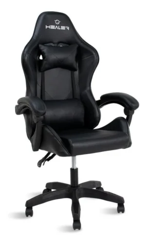 Cadeira Gamer Preto Healer Lancer Reclinável Giratória Material do Estofamento Couro Sintético