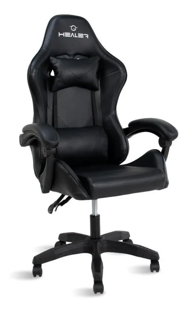 Cadeira Gamer Preto Healer Lancer Reclinável Giratória Material do Estofamento Couro Sintético