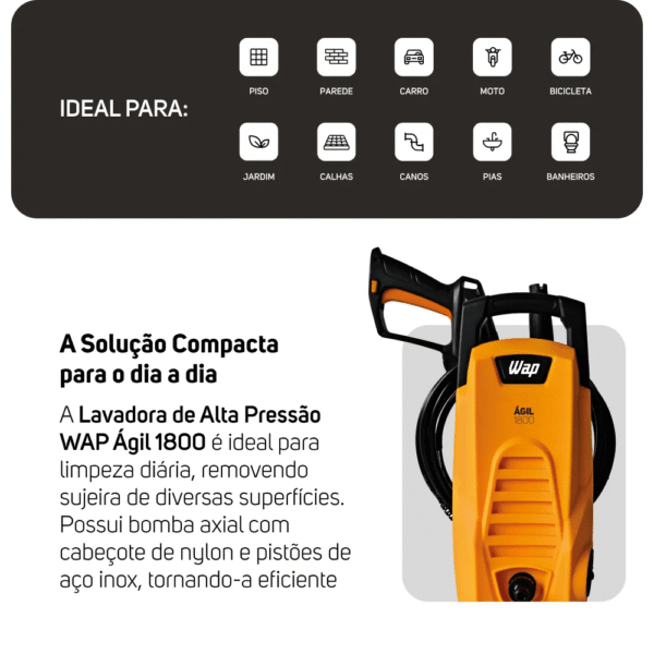 Lavadora de Alta Pressão WAP Ágil 1800 – 1400W, 1300 PSI, 300 L/h – 127V - Imagem 9