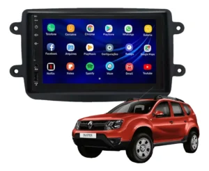 Central Multimídia Mp8 Duster Moldura + Câmera De Ré